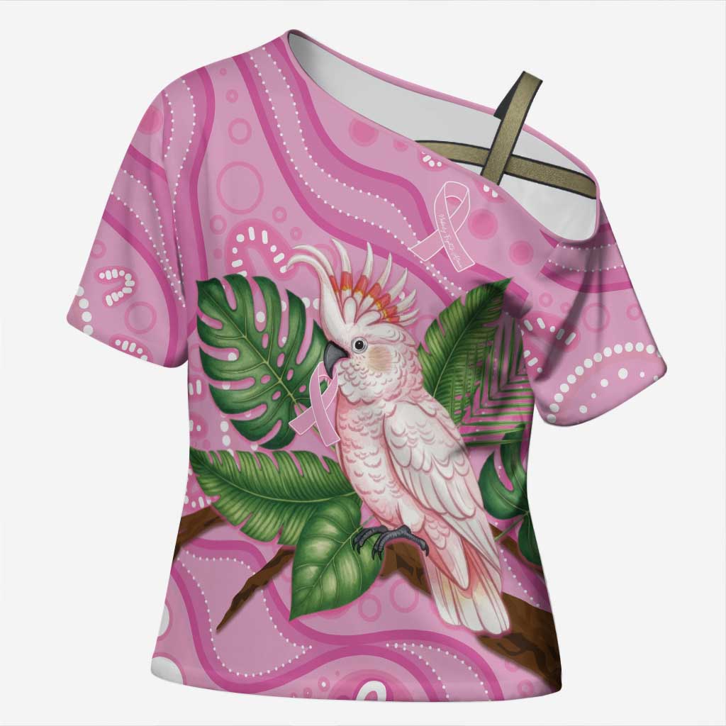 Australia Breast Cancer Awareness Cross Shoulder Shirt Pink Cockatoo Ribbon Aboriginal Dot Art