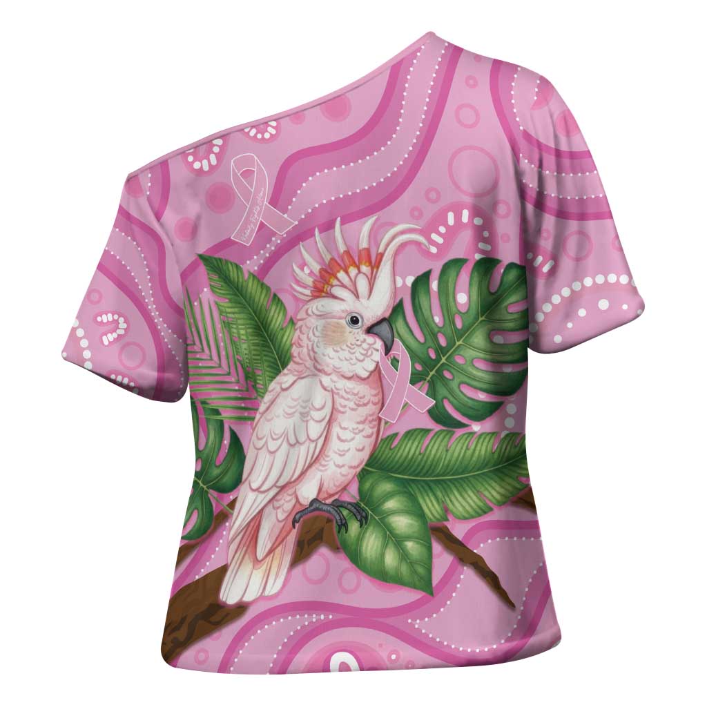 Australia Breast Cancer Awareness Cross Shoulder Shirt Pink Cockatoo Ribbon Aboriginal Dot Art