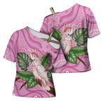 Australia Breast Cancer Awareness Cross Shoulder Shirt Pink Cockatoo Ribbon Aboriginal Dot Art