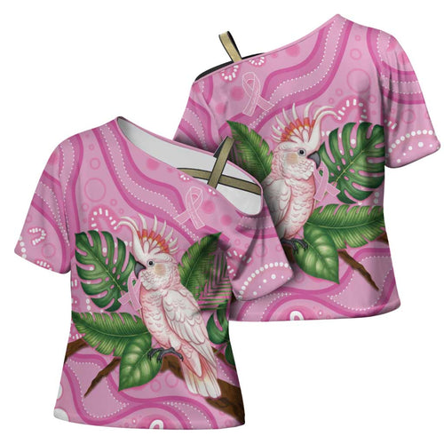 Australia Breast Cancer Awareness Cross Shoulder Shirt Pink Cockatoo Ribbon Aboriginal Dot Art