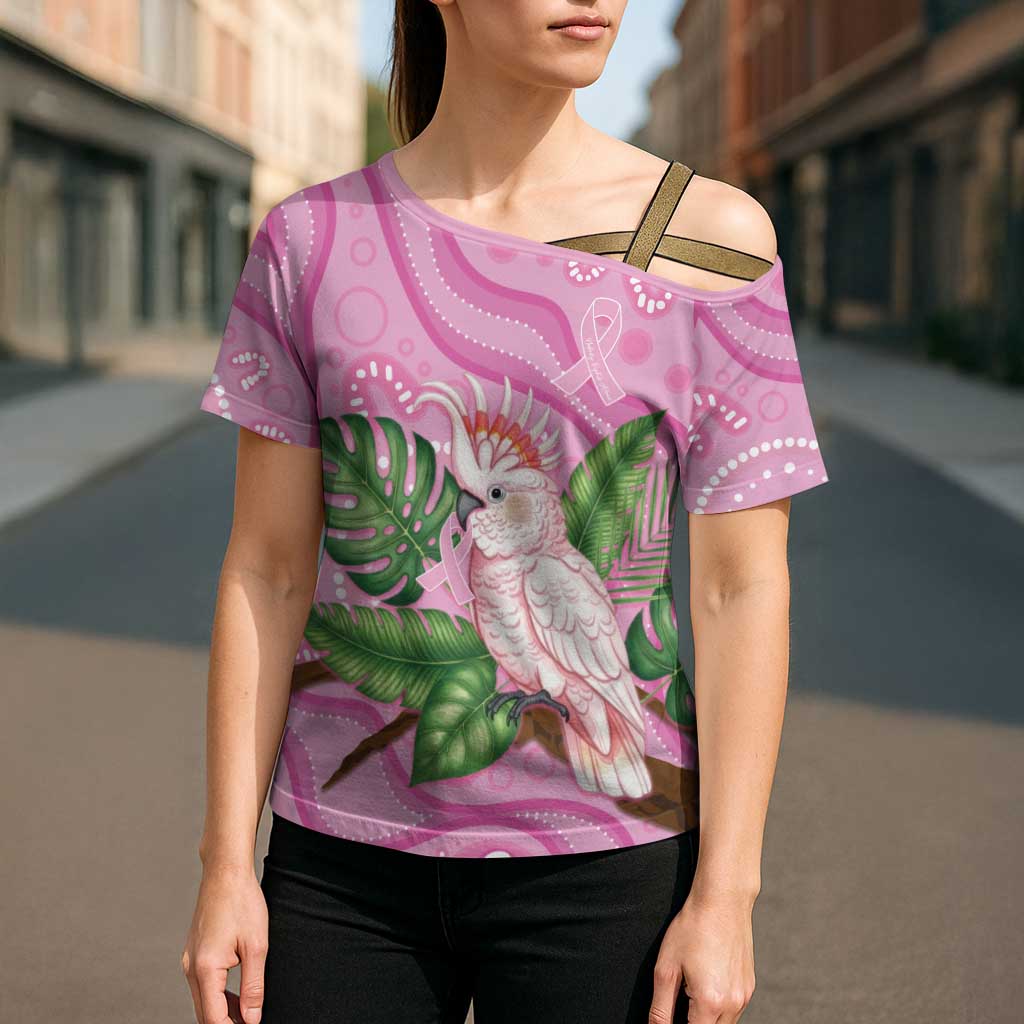 Australia Breast Cancer Awareness Cross Shoulder Shirt Pink Cockatoo Ribbon Aboriginal Dot Art