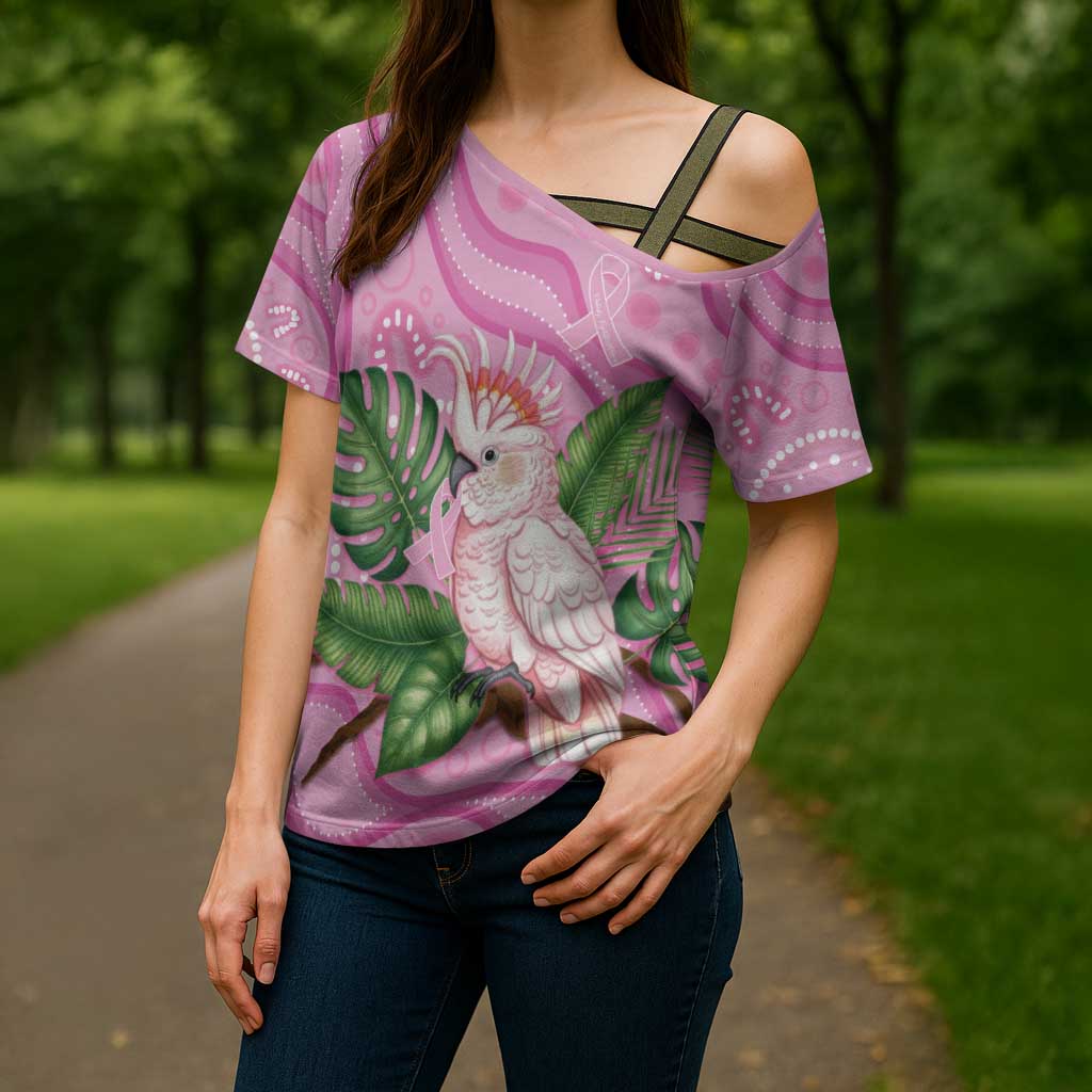 Australia Breast Cancer Awareness Cross Shoulder Shirt Pink Cockatoo Ribbon Aboriginal Dot Art