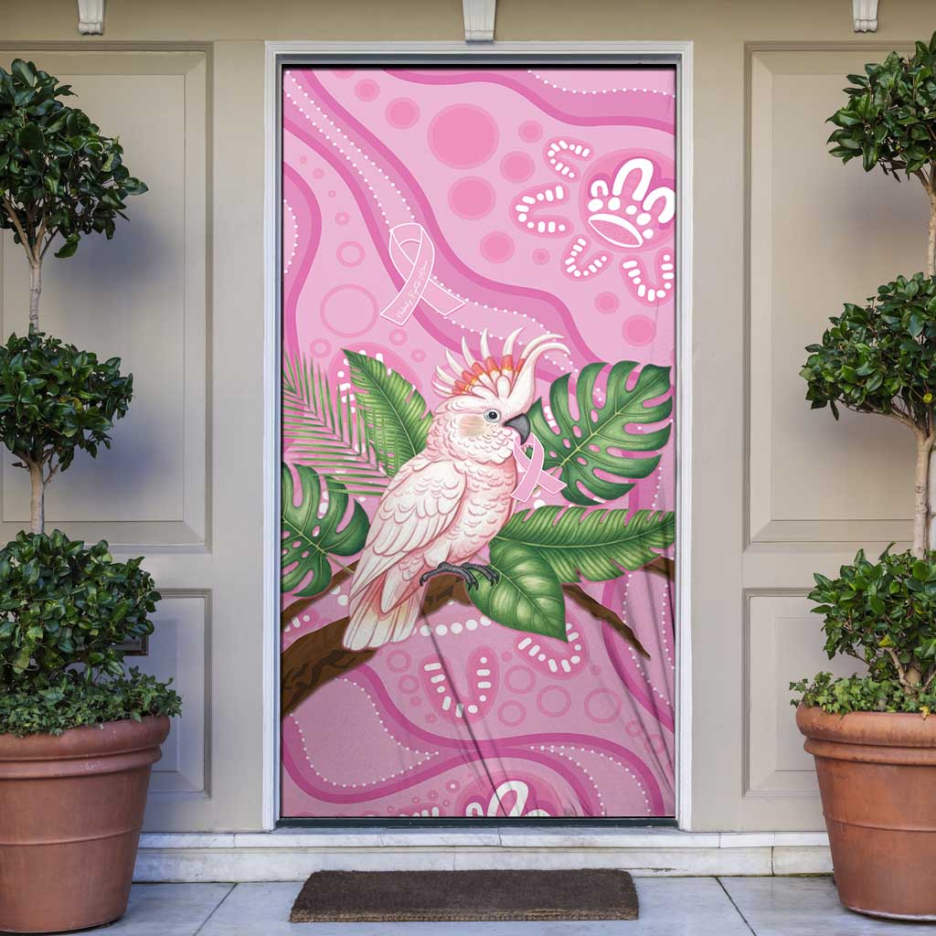 Australia Breast Cancer Awareness Door Cover Pink Cockatoo Ribbon Aboriginal Dot Art
