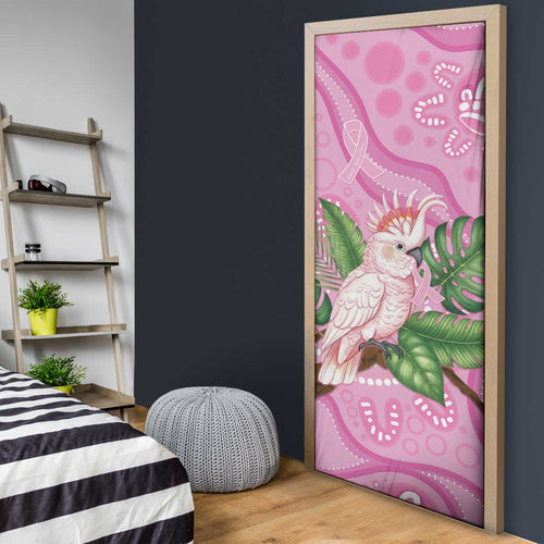 Australia Breast Cancer Awareness Door Cover Pink Cockatoo Ribbon Aboriginal Dot Art
