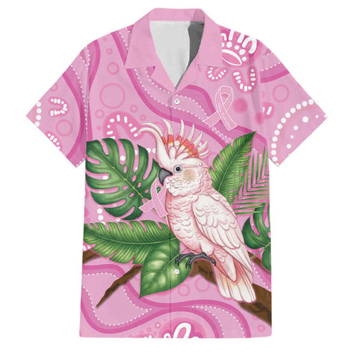 Australia Breast Cancer Awareness Family Matching Long Sleeve Bodycon Dress and Hawaiian Shirt Pink Cockatoo Ribbon Aboriginal Dot Art