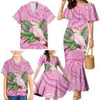 Australia Breast Cancer Awareness Family Matching Mermaid Dress and Hawaiian Shirt Pink Cockatoo Ribbon Aboriginal Dot Art
