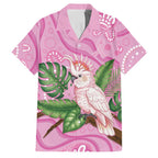 Australia Breast Cancer Awareness Family Matching Off Shoulder Maxi Dress and Hawaiian Shirt Pink Cockatoo Ribbon Aboriginal Dot Art