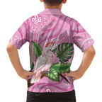Australia Breast Cancer Awareness Family Matching Off Shoulder Short Dress and Hawaiian Shirt Pink Cockatoo Ribbon Aboriginal Dot Art