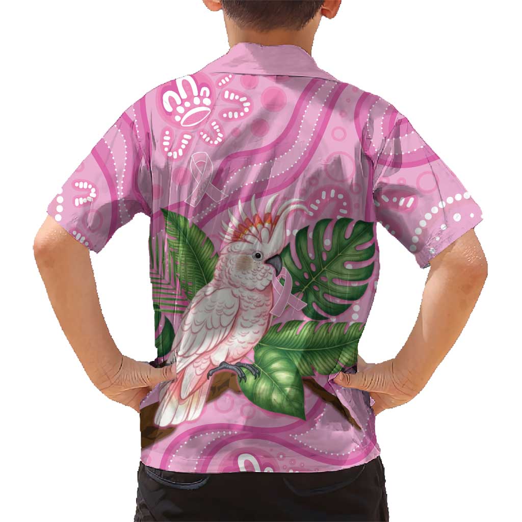 Australia Breast Cancer Awareness Family Matching Short Sleeve Bodycon Dress and Hawaiian Shirt Pink Cockatoo Ribbon Aboriginal Dot Art