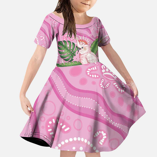 Australia Breast Cancer Awareness Family Matching Summer Maxi Dress and Hawaiian Shirt Pink Cockatoo Ribbon Aboriginal Dot Art