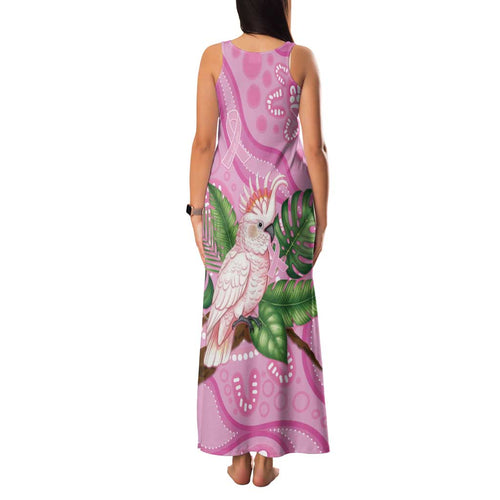 Australia Breast Cancer Awareness Family Matching Tank Maxi Dress and Hawaiian Shirt Pink Cockatoo Ribbon Aboriginal Dot Art