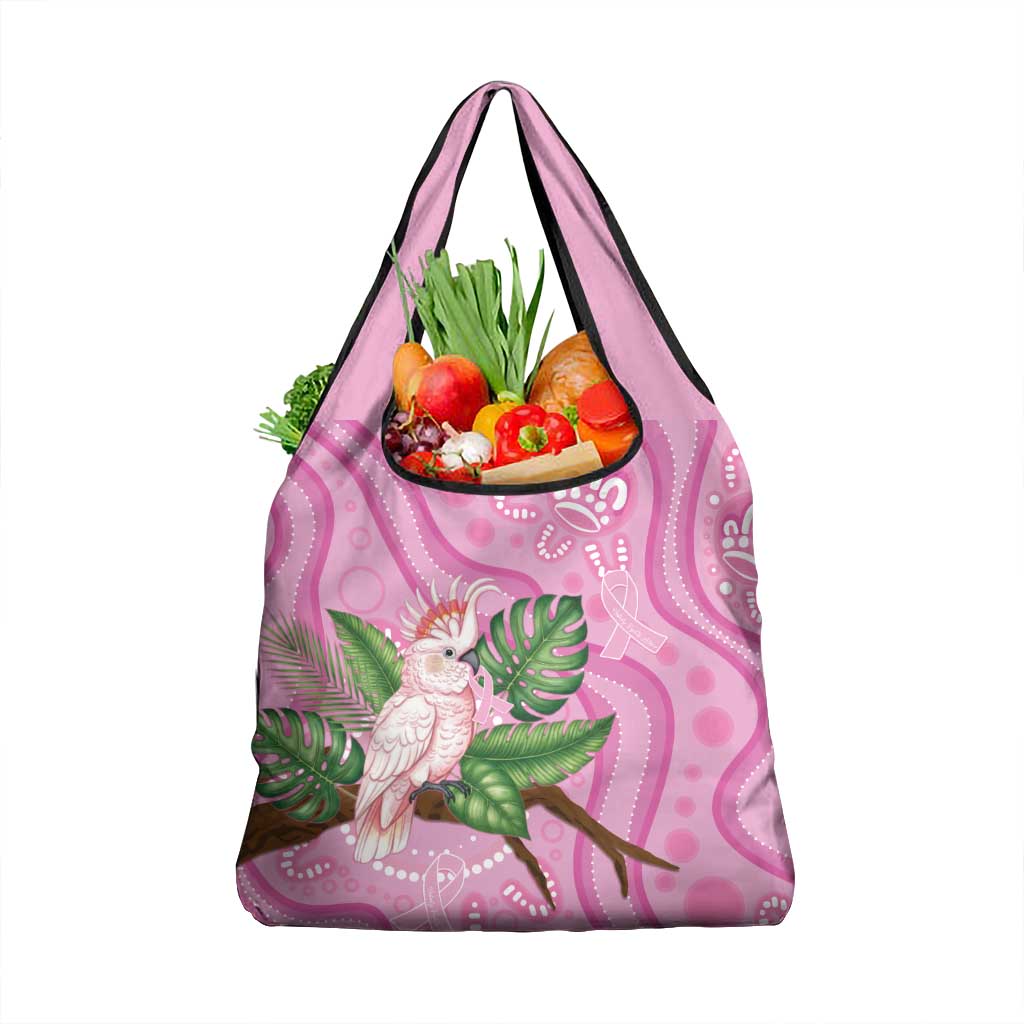 Australia Breast Cancer Awareness Grocery Bag Pink Cockatoo Ribbon Aboriginal Dot Art