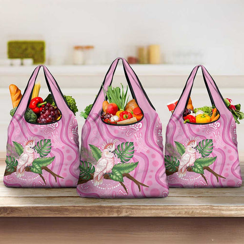 Australia Breast Cancer Awareness Grocery Bag Pink Cockatoo Ribbon Aboriginal Dot Art