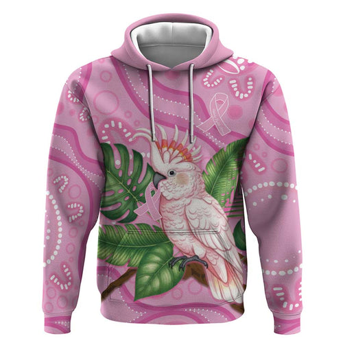 Australia Breast Cancer Awareness Hoodie Pink Cockatoo Ribbon Aboriginal Dot Art
