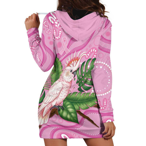 Australia Breast Cancer Awareness Hoodie Dress Pink Cockatoo Ribbon Aboriginal Dot Art