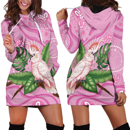 Australia Breast Cancer Awareness Hoodie Dress Pink Cockatoo Ribbon Aboriginal Dot Art