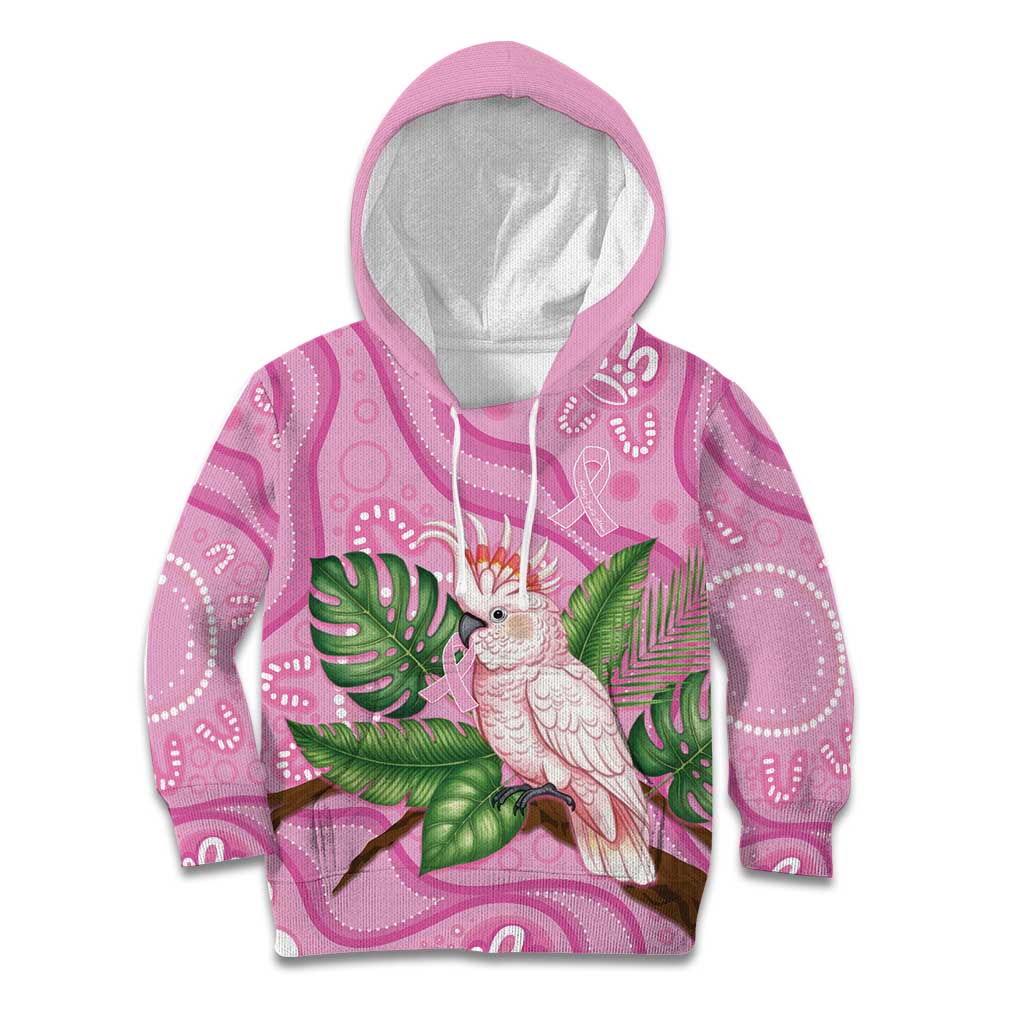 Australia Breast Cancer Awareness Kid Hoodie Pink Cockatoo Ribbon Aboriginal Dot Art