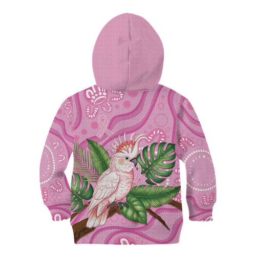 Australia Breast Cancer Awareness Kid Hoodie Pink Cockatoo Ribbon Aboriginal Dot Art