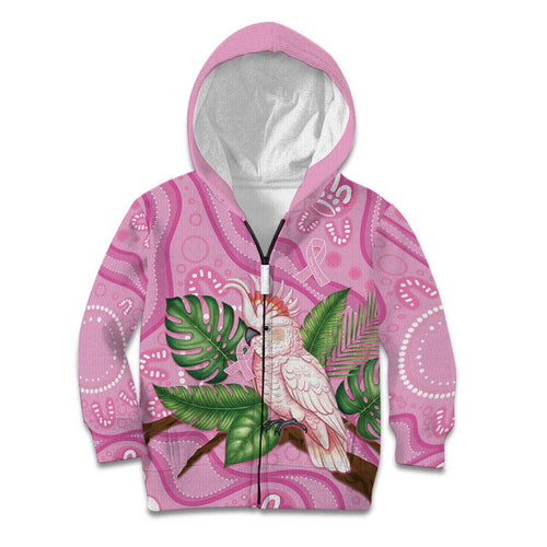 Australia Breast Cancer Awareness Kid Hoodie Pink Cockatoo Ribbon Aboriginal Dot Art