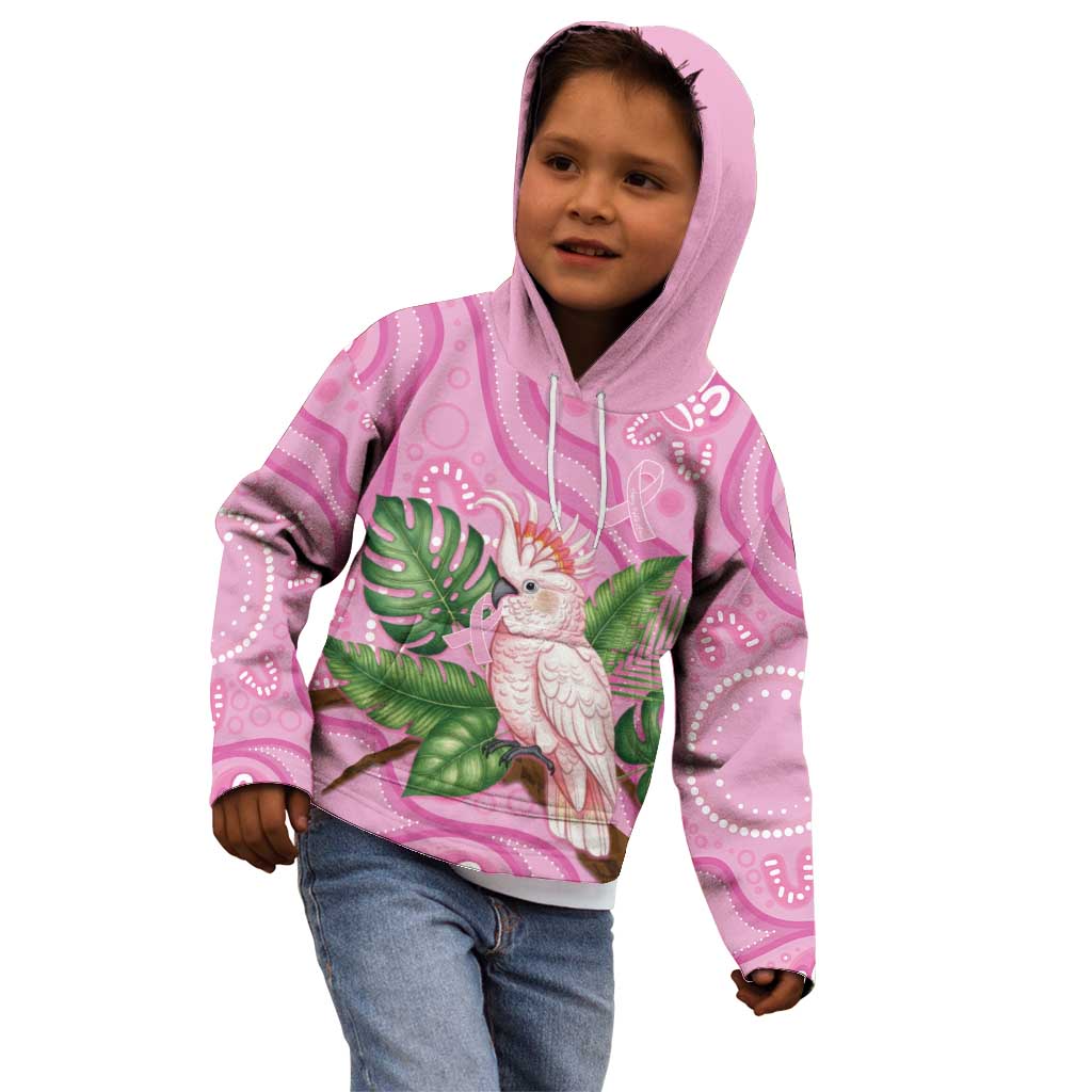 Australia Breast Cancer Awareness Kid Hoodie Pink Cockatoo Ribbon Aboriginal Dot Art