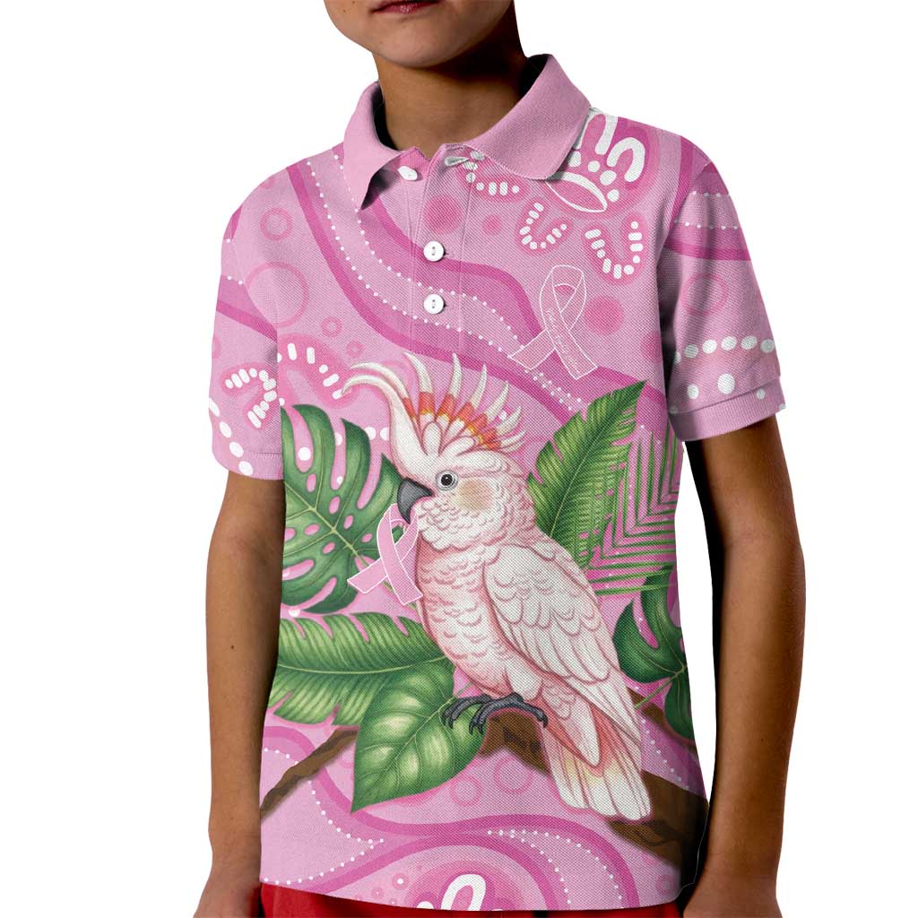 Australia Breast Cancer Awareness Kid Polo Shirt Pink Cockatoo Ribbon Aboriginal Dot Art