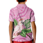 Australia Breast Cancer Awareness Kid Polo Shirt Pink Cockatoo Ribbon Aboriginal Dot Art