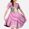 Australia Breast Cancer Awareness Kid Short Sleeve Dress Pink Cockatoo Ribbon Aboriginal Dot Art