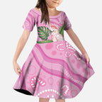 Australia Breast Cancer Awareness Kid Short Sleeve Dress Pink Cockatoo Ribbon Aboriginal Dot Art