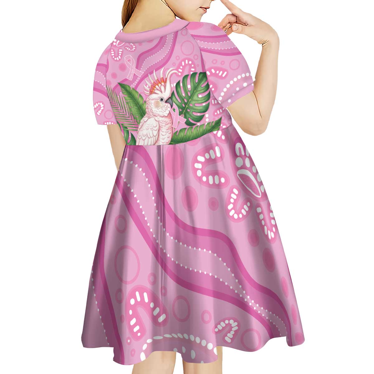 Australia Breast Cancer Awareness Kid Short Sleeve Dress Pink Cockatoo Ribbon Aboriginal Dot Art