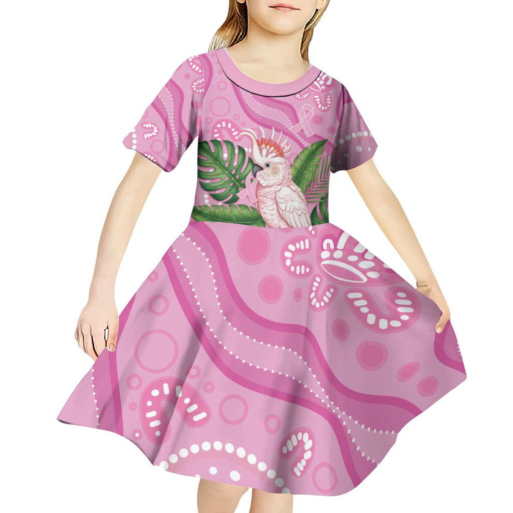 Australia Breast Cancer Awareness Kid Short Sleeve Dress Pink Cockatoo Ribbon Aboriginal Dot Art