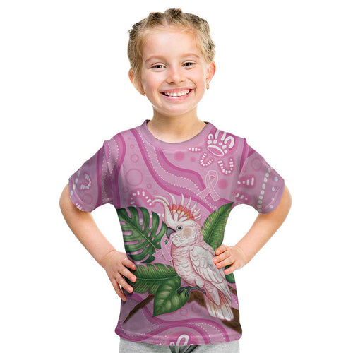 Australia Breast Cancer Awareness Kid T Shirt Pink Cockatoo Ribbon Aboriginal Dot Art