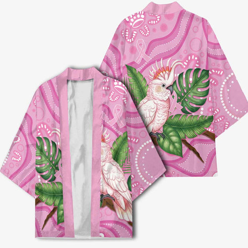 Australia Breast Cancer Awareness Kimono Pink Cockatoo Ribbon Aboriginal Dot Art