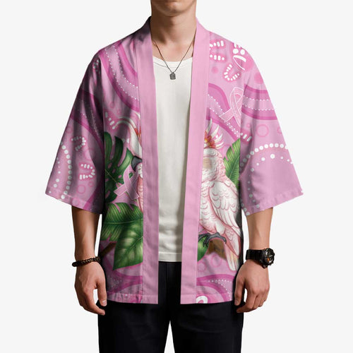 Australia Breast Cancer Awareness Kimono Pink Cockatoo Ribbon Aboriginal Dot Art