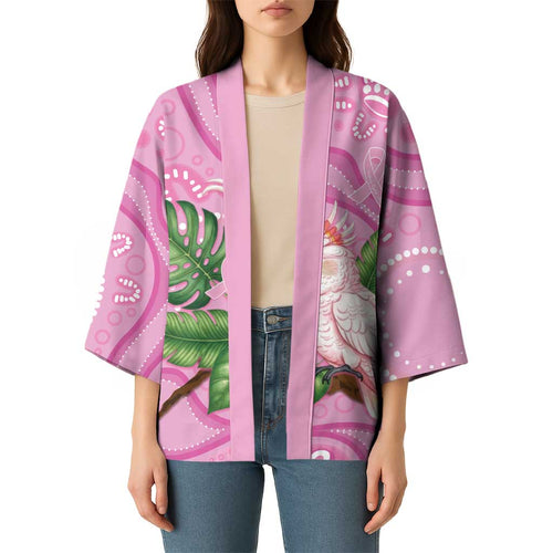 Australia Breast Cancer Awareness Kimono Pink Cockatoo Ribbon Aboriginal Dot Art
