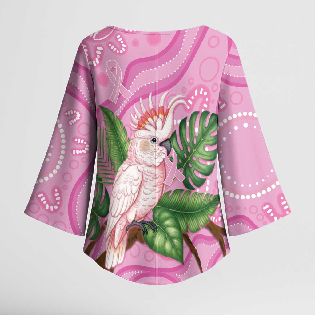 Australia Breast Cancer Awareness Kimono Sleeve Blouse Pink Cockatoo Ribbon Aboriginal Dot Art