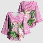 Australia Breast Cancer Awareness Kimono Sleeve Blouse Pink Cockatoo Ribbon Aboriginal Dot Art