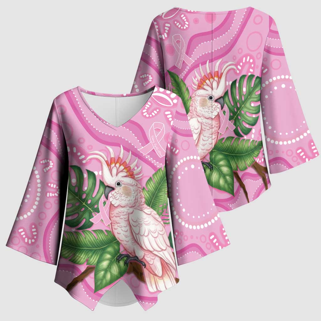 Australia Breast Cancer Awareness Kimono Sleeve Blouse Pink Cockatoo Ribbon Aboriginal Dot Art