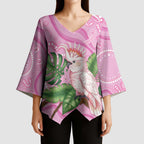 Australia Breast Cancer Awareness Kimono Sleeve Blouse Pink Cockatoo Ribbon Aboriginal Dot Art