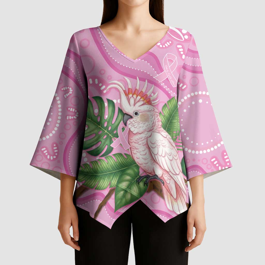 Australia Breast Cancer Awareness Kimono Sleeve Blouse Pink Cockatoo Ribbon Aboriginal Dot Art