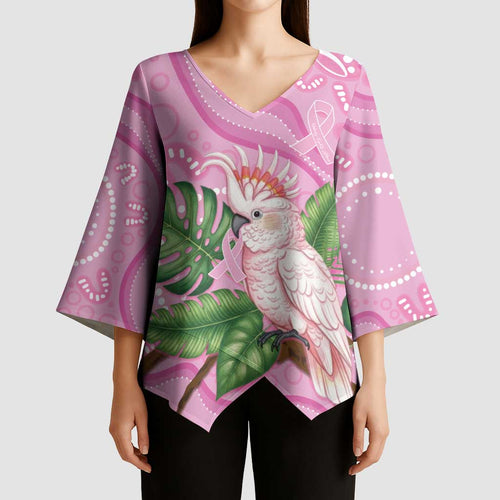 Australia Breast Cancer Awareness Kimono Sleeve Blouse Pink Cockatoo Ribbon Aboriginal Dot Art