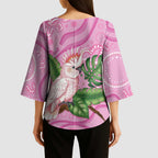 Australia Breast Cancer Awareness Kimono Sleeve Blouse Pink Cockatoo Ribbon Aboriginal Dot Art