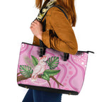 Australia Breast Cancer Awareness Leather Tote Bag Pink Cockatoo Ribbon Aboriginal Dot Art