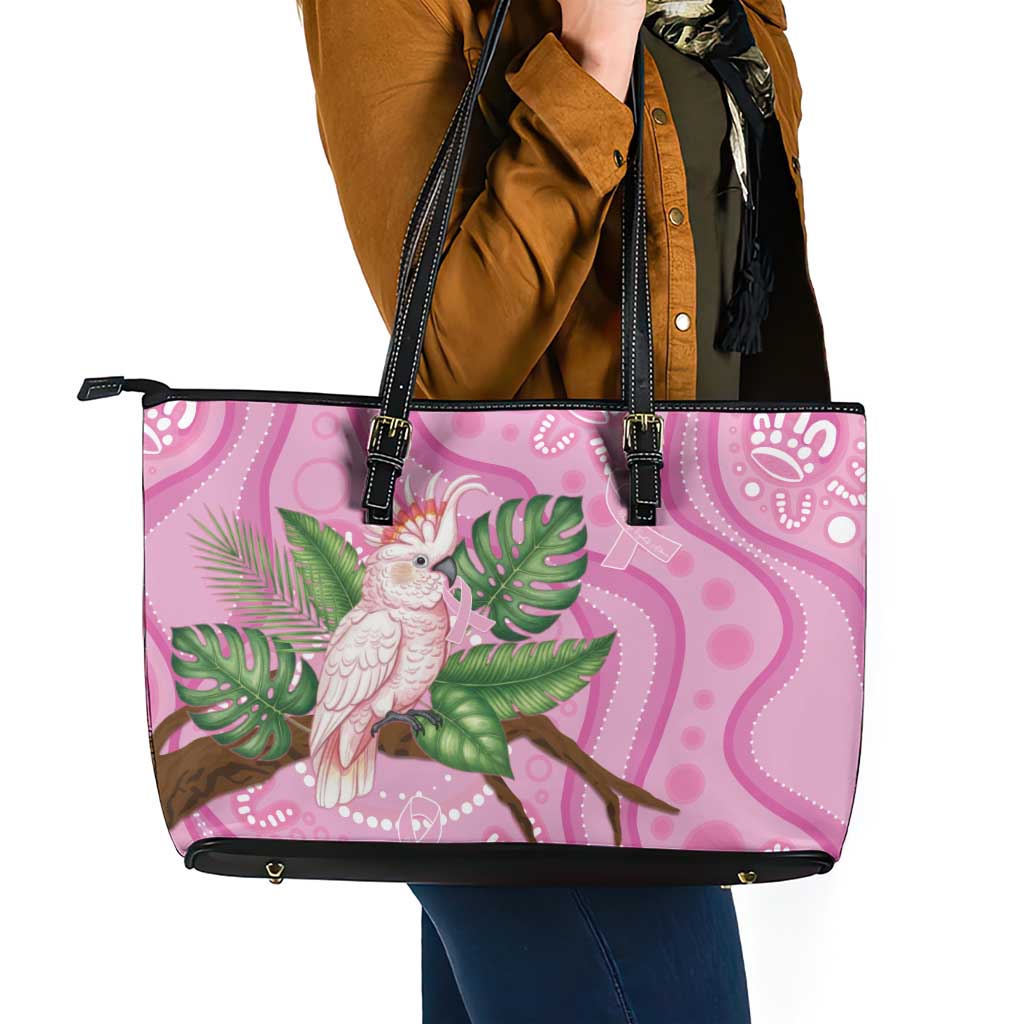 Australia Breast Cancer Awareness Leather Tote Bag Pink Cockatoo Ribbon Aboriginal Dot Art