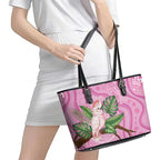 Australia Breast Cancer Awareness Leather Tote Bag Pink Cockatoo Ribbon Aboriginal Dot Art