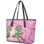 Australia Breast Cancer Awareness Leather Tote Bag Pink Cockatoo Ribbon Aboriginal Dot Art