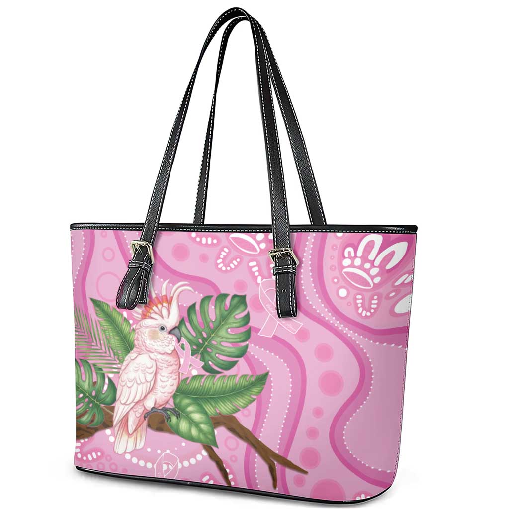 Australia Breast Cancer Awareness Leather Tote Bag Pink Cockatoo Ribbon Aboriginal Dot Art