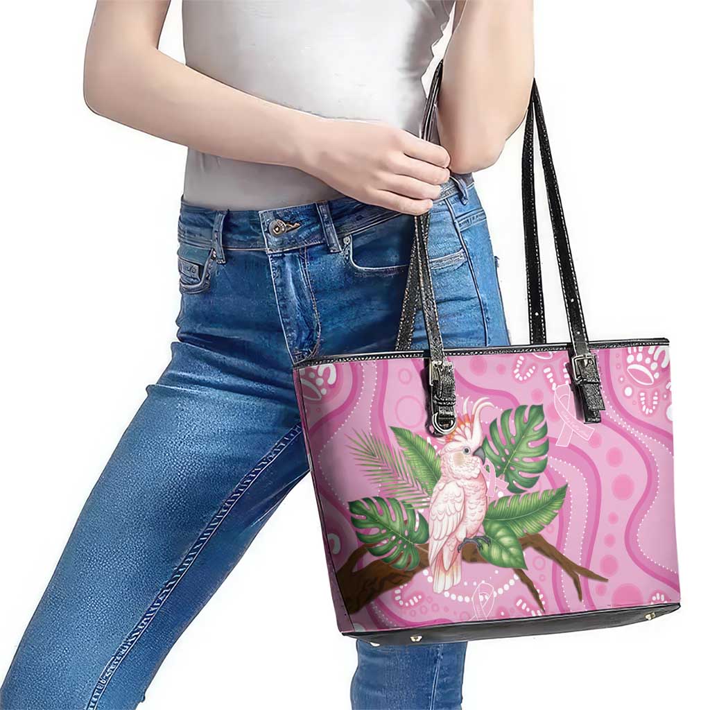 Australia Breast Cancer Awareness Leather Tote Bag Pink Cockatoo Ribbon Aboriginal Dot Art