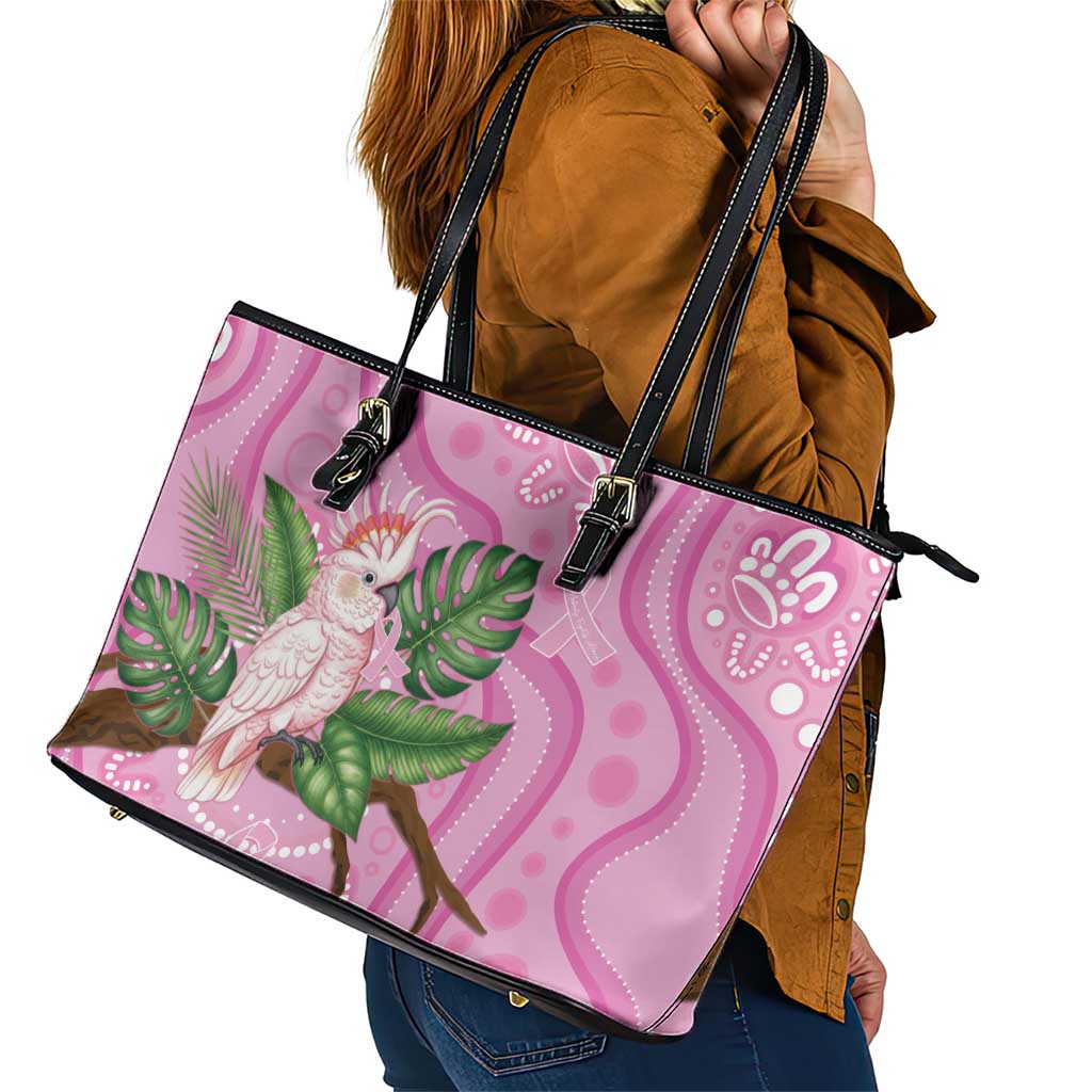 Australia Breast Cancer Awareness Leather Tote Bag Pink Cockatoo Ribbon Aboriginal Dot Art