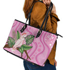 Australia Breast Cancer Awareness Leather Tote Bag Pink Cockatoo Ribbon Aboriginal Dot Art