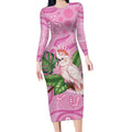 Australia Breast Cancer Awareness Long Sleeve Bodycon Dress Pink Cockatoo Ribbon Aboriginal Dot Art